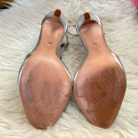 SCHUTZ SAASHA LEE Silver Metallic Ankle Strap Heels 6.5 - Picture 8 of 9